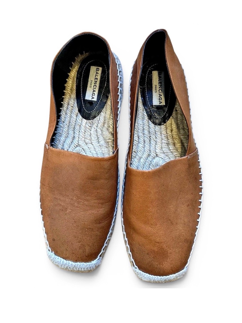 Balenciaga Brown Leather Espadrille Flats Shoes Size 36 Made in Spain